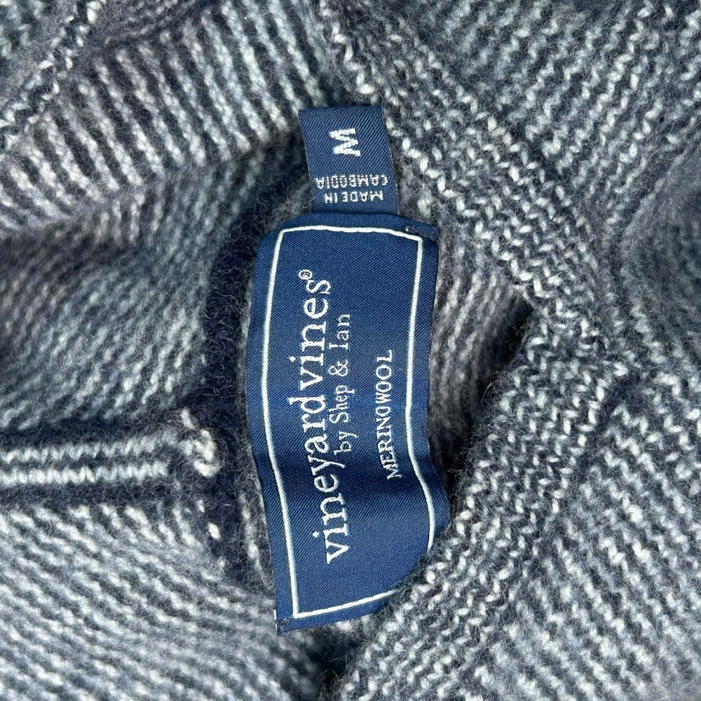 Vineyard Vines Mens Medium Blue Merino Wool Blend Striped Knit Pullover Hoodie - Picture 2 of 7